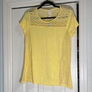 Chico's Yellow Lace Cap Sleeve T-shirt